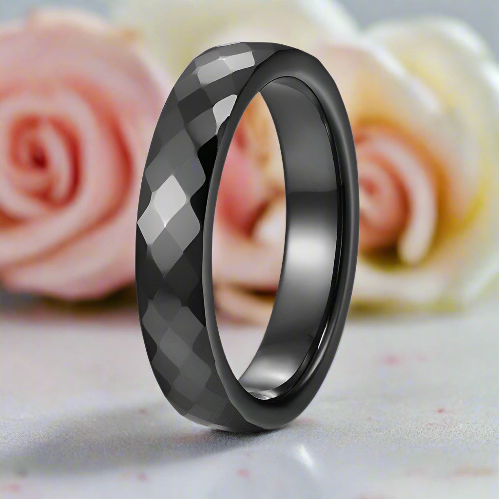White Ceramic 6mm Women's Wedding Band-Black Diamonds New York