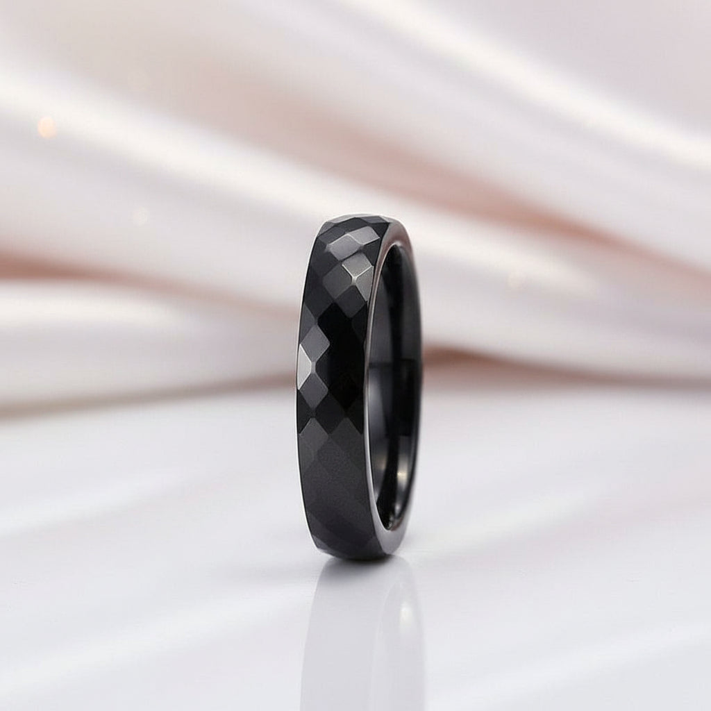 White Ceramic 6mm Women's Wedding Band-Black Diamonds New York