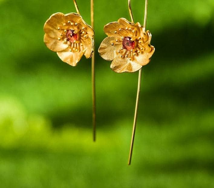 Blooming Anemone Flower Dangle Earrings-Black Diamonds New York