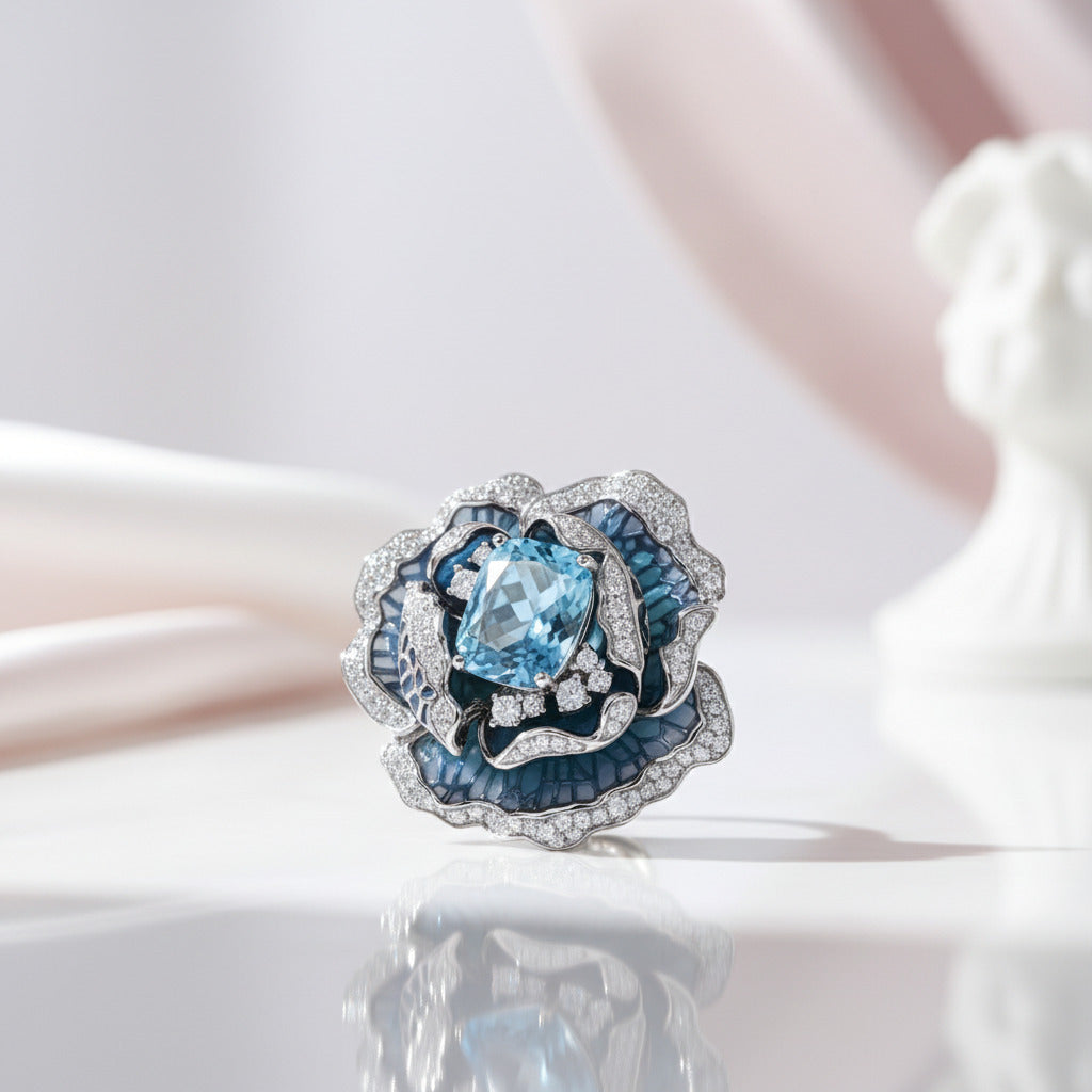 Blooming Blue Enamel Flower Jewelry Set-Black Diamonds New York