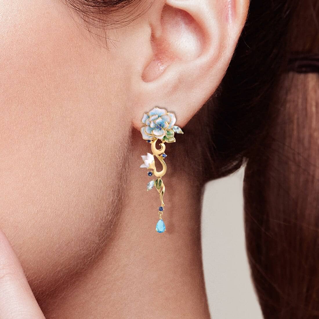 Blooming Enamel Flower Drop Earrings-Black Diamonds New York