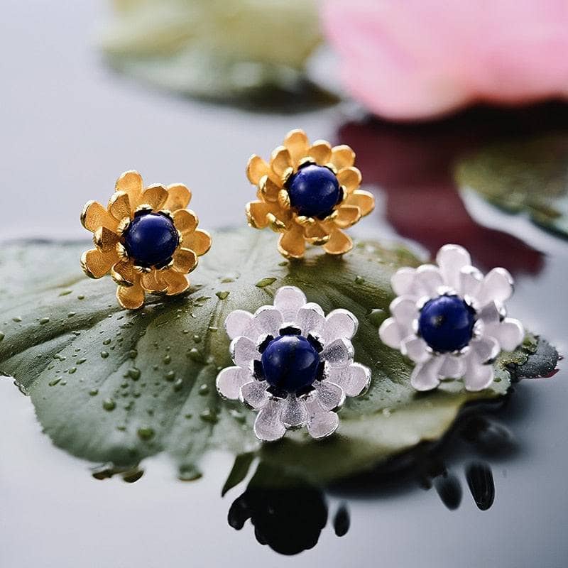 Blooming Lotus Stud Earrings-Black Diamonds New York