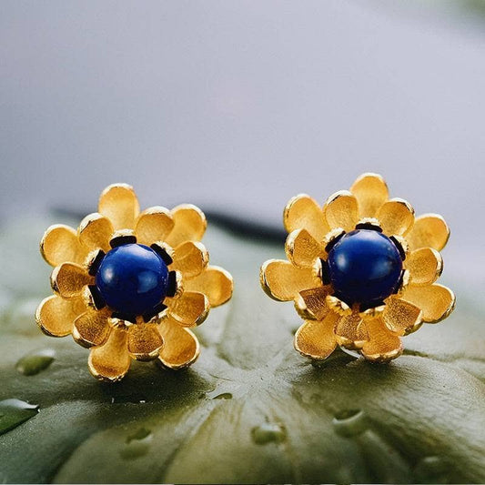 Blooming Lotus Stud Earrings-Black Diamonds New York