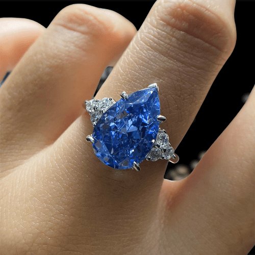 Blue Aquamarine Pear Cut Engagement Ring-Black Diamonds New York