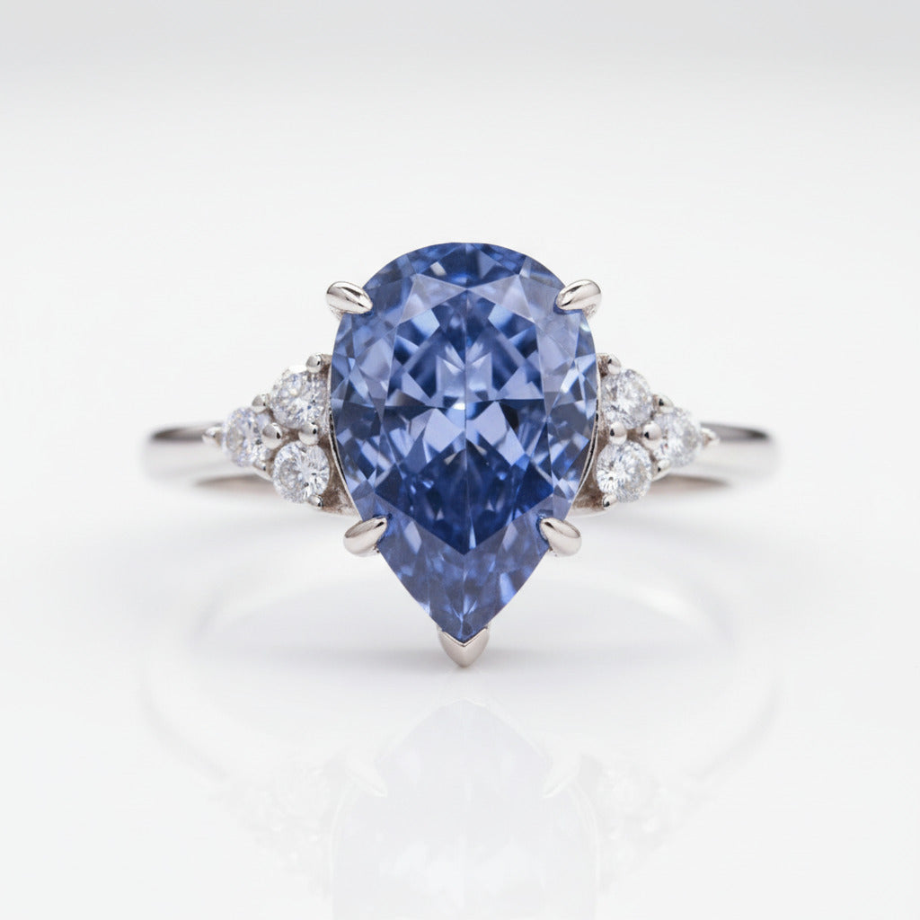 Blue Aquamarine Pear Cut Engagement Ring-Black Diamonds New York