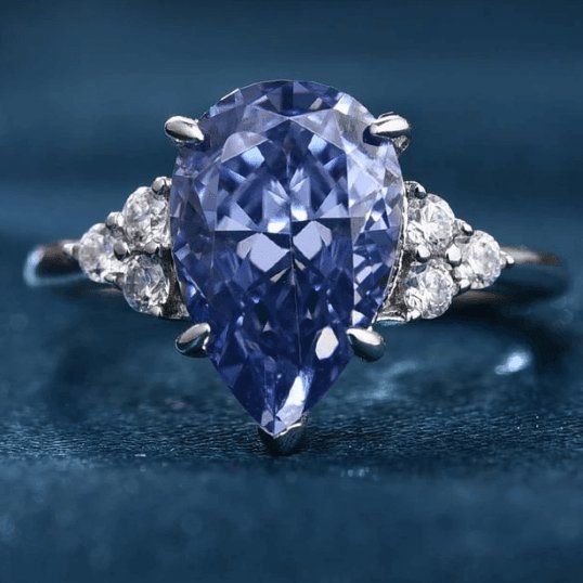 Blue Aquamarine Pear Cut Engagement Ring - Black Diamonds New York