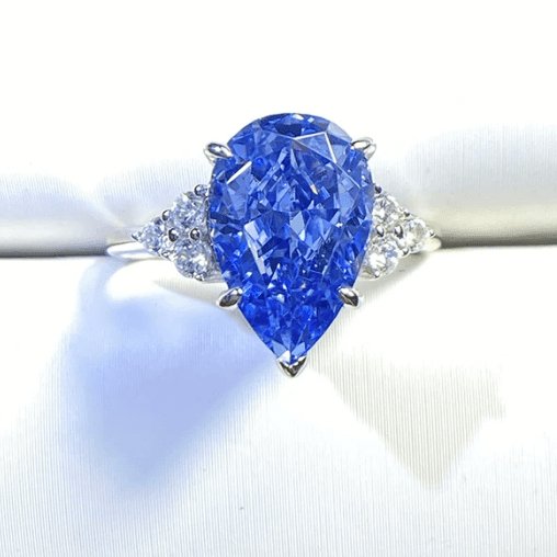 Blue Aquamarine Pear Cut Engagement Ring-Black Diamonds New York