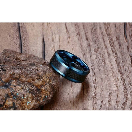 Blue & Black Classical Tungsten Wedding Band-Black Diamonds New York