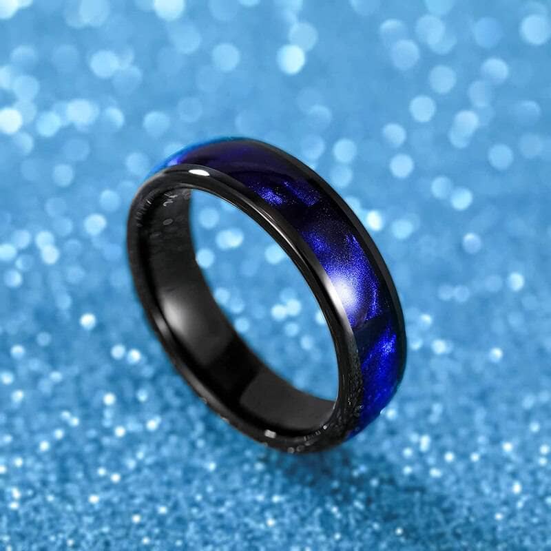 Blue Crushed Shell Tungsten Wedding Band-Black Diamonds New York