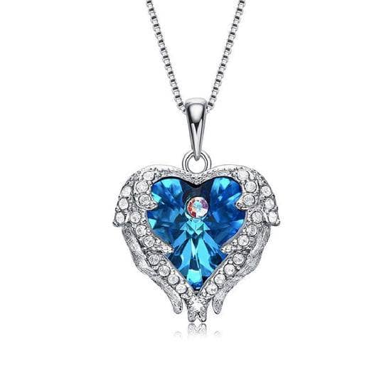 Blue Crystal Angel Wings Heart Shaped Women's Necklace-Black Diamonds New York