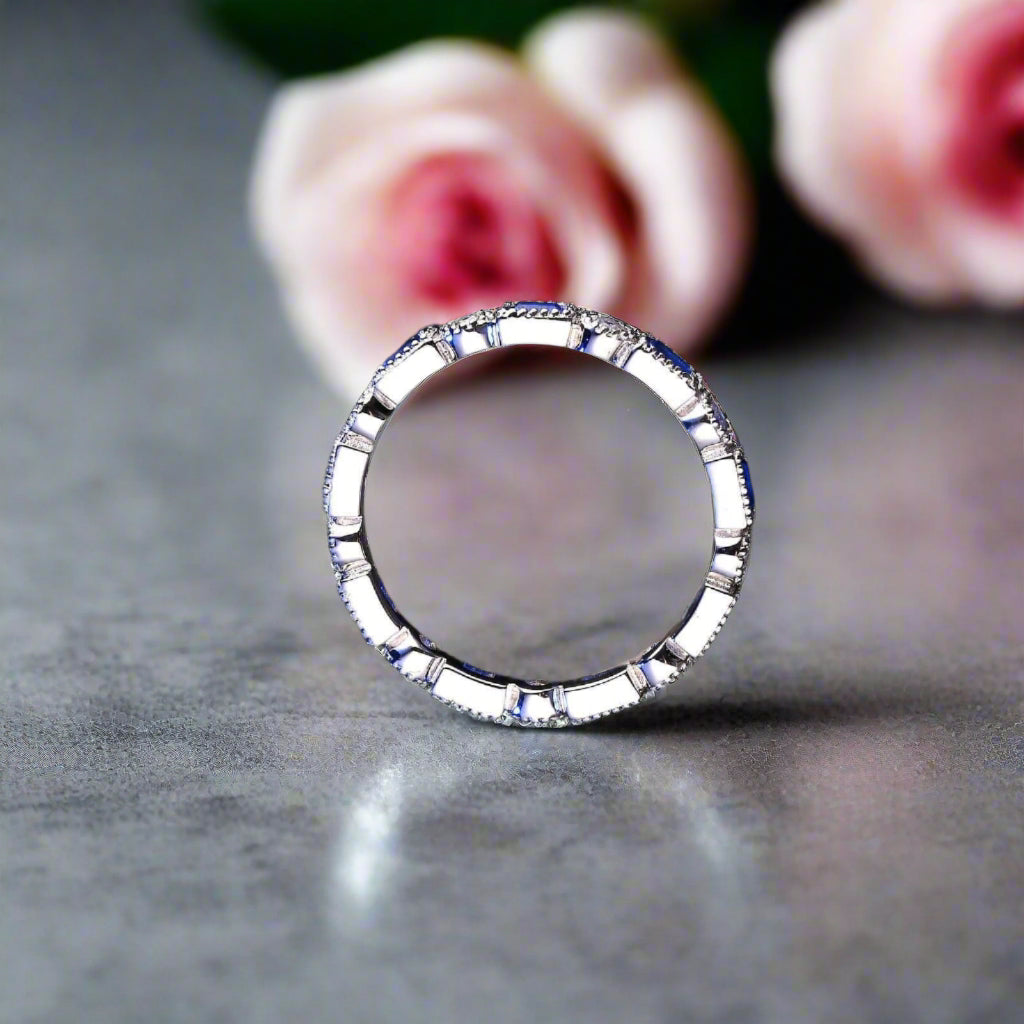 Blue Emerald Eternity Ring Band-Black Diamonds New York