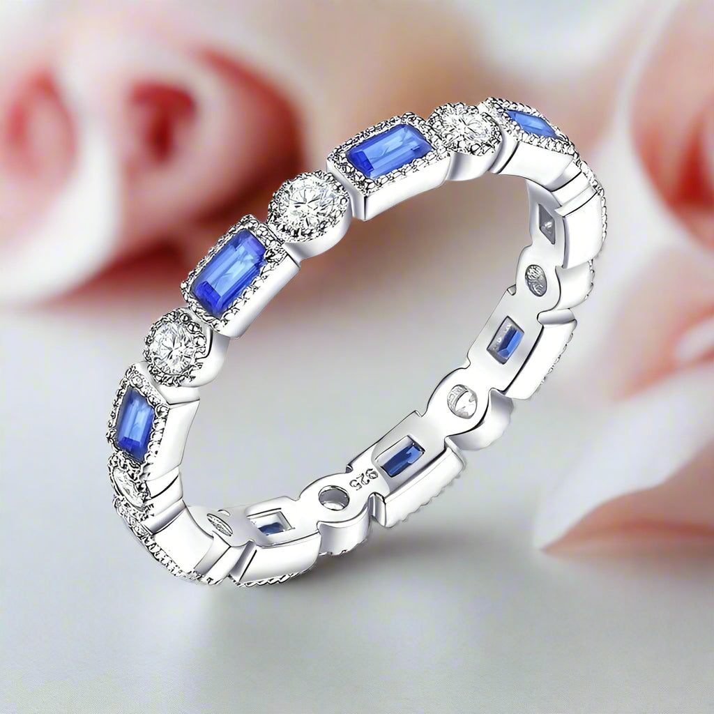 Blue Emerald Eternity Ring Band-Black Diamonds New York
