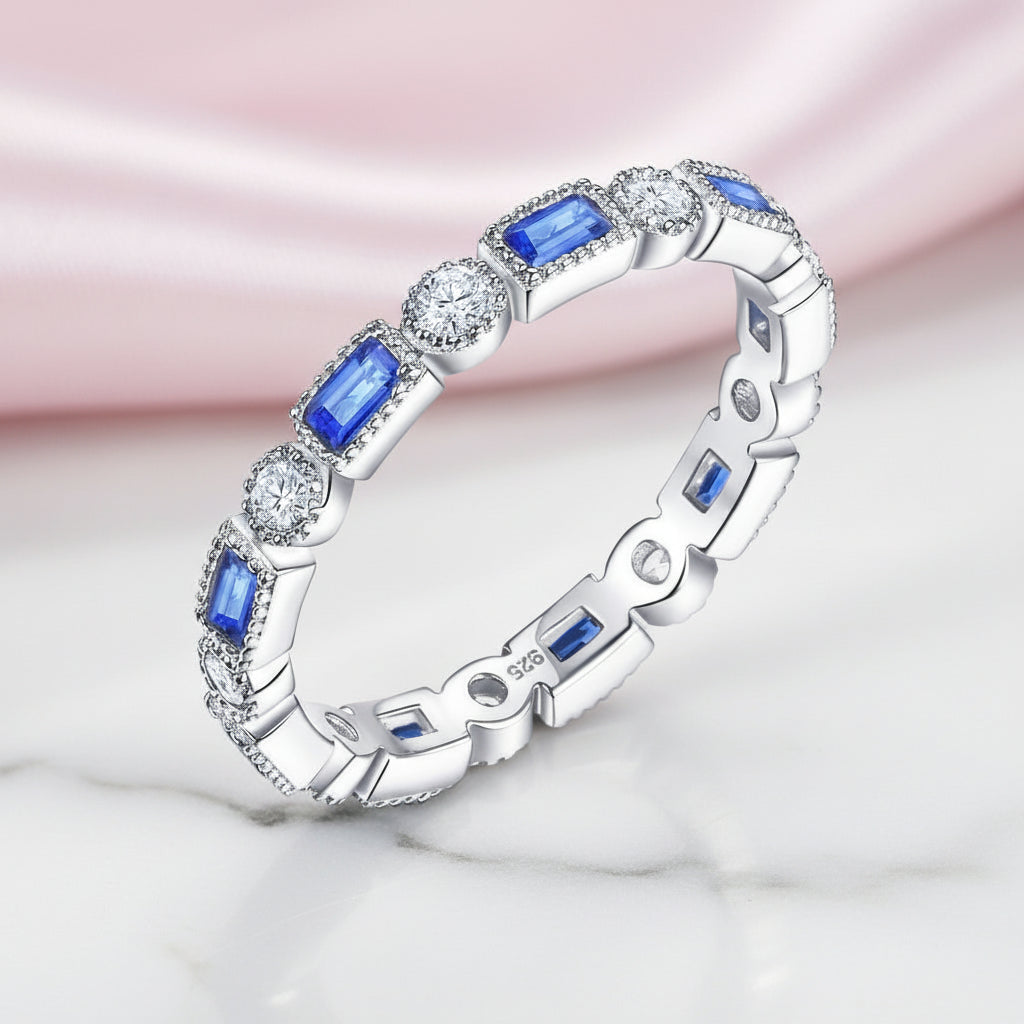 Blue Emerald Eternity Ring Band-Black Diamonds New York