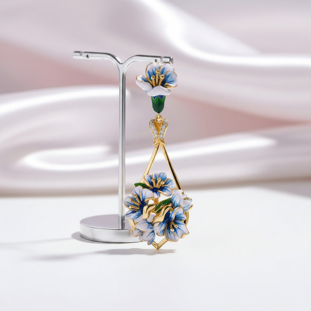 Blue Enamel Flower with Diamond Option Pendant-Black Diamonds New York