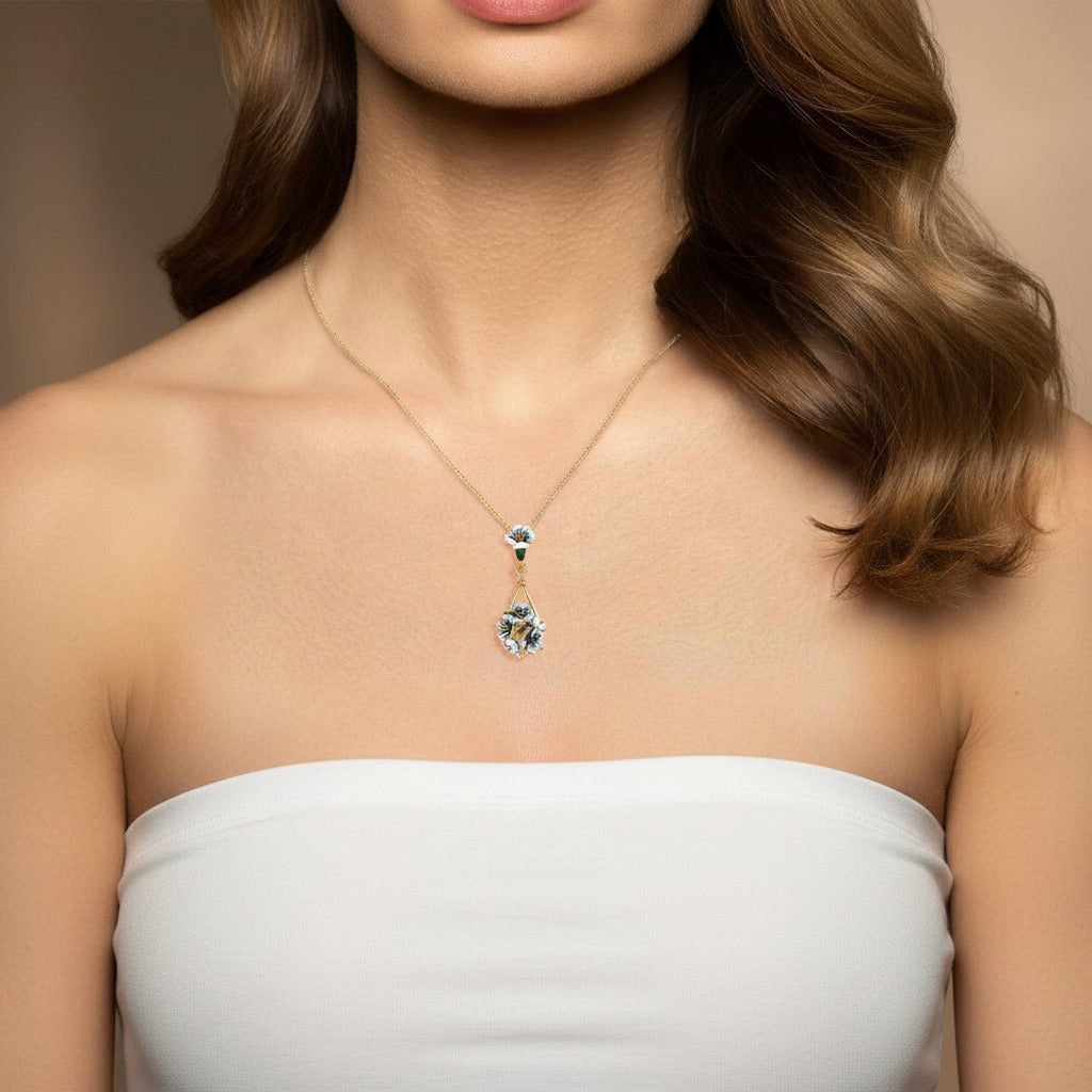 Blue Enamel Flower with Diamond Option Pendant-Black Diamonds New York
