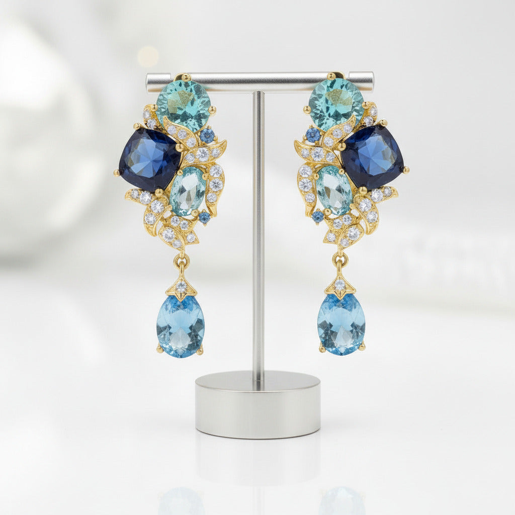 Blue Gemstone Drop Earrings-Black Diamonds New York