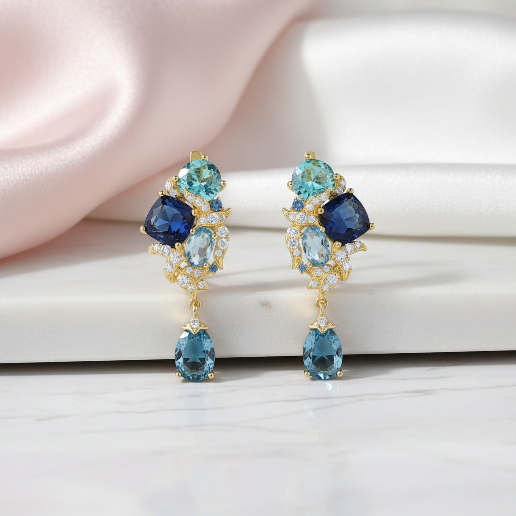 Blue Gemstone Drop Earrings-Black Diamonds New York