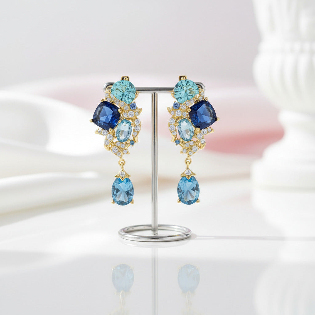 Blue Gemstone Drop Earrings-Black Diamonds New York