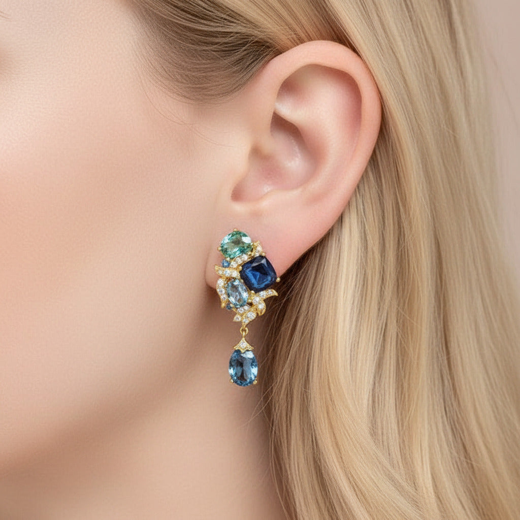 Blue Gemstone Drop Earrings-Black Diamonds New York