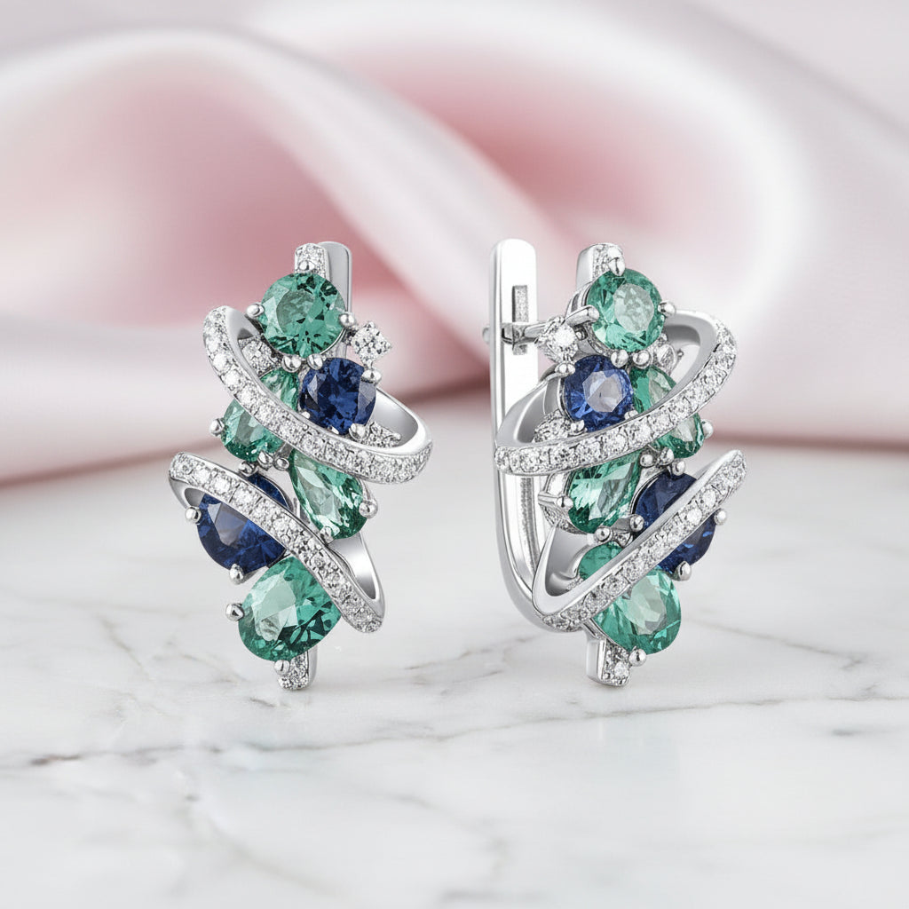 Blue & Green Spinel with Diamond Option Earrings-Black Diamonds New York