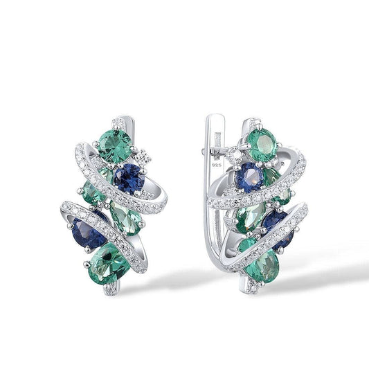 Blue & Green Spinel with Created Diamond Earrings-Black Diamonds New York