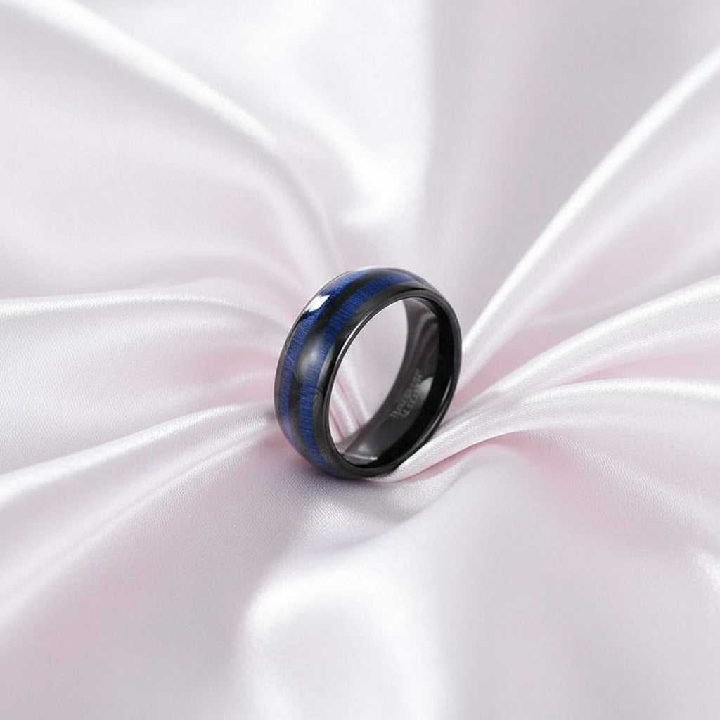 Blue Maple Inlay Men's Tungsten Wedding Band-Black Diamonds New York