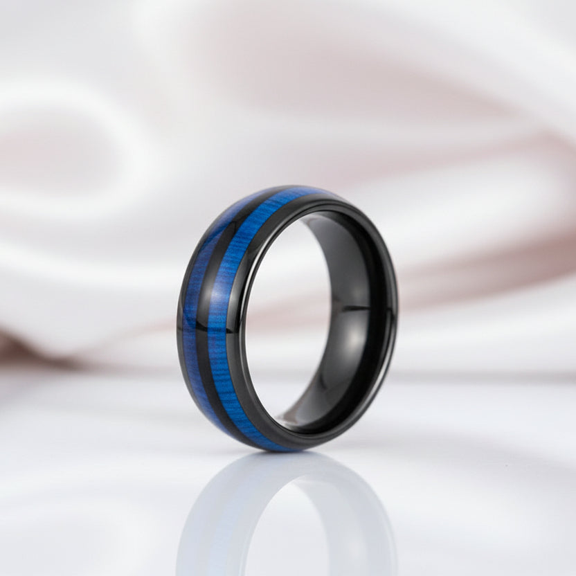 Blue Maple Inlay Men's Tungsten Wedding Band-Black Diamonds New York