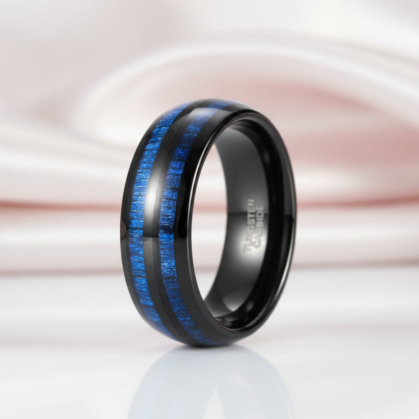 Blue Maple Inlay Men's Tungsten Wedding Band-Black Diamonds New York
