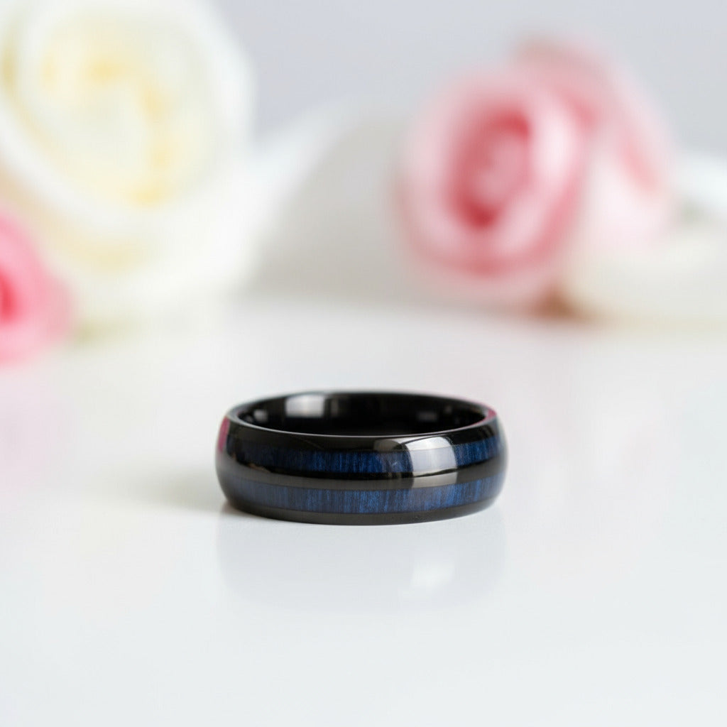 Blue Maple Inlay Men's Tungsten Wedding Band-Black Diamonds New York