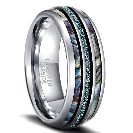 Blue Opal Men's Tungsten Carbide Wedding Band-Black Diamonds New York