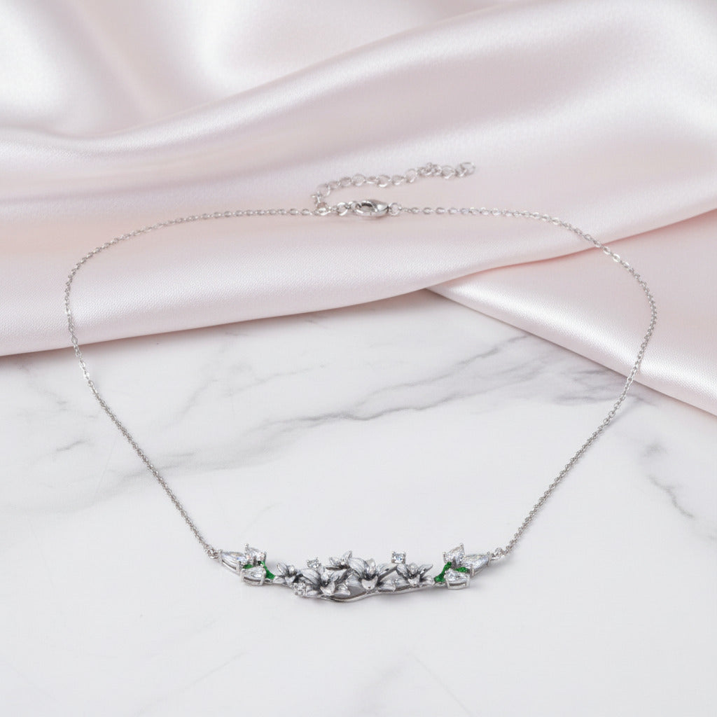 Blue Spinel Enamel Flowers with Diamond Option Necklace-Black Diamonds New York