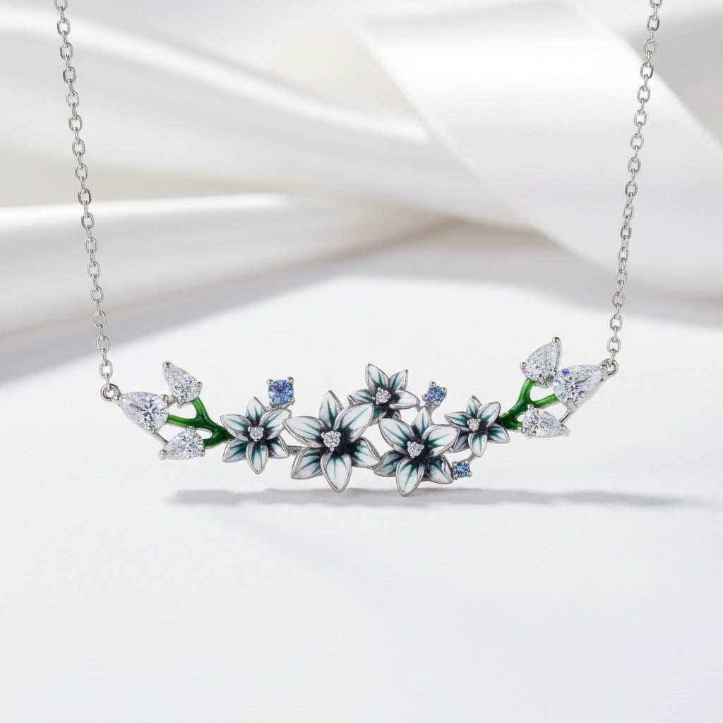 Blue Spinel Enamel Flowers with Diamond Option Necklace-Black Diamonds New York