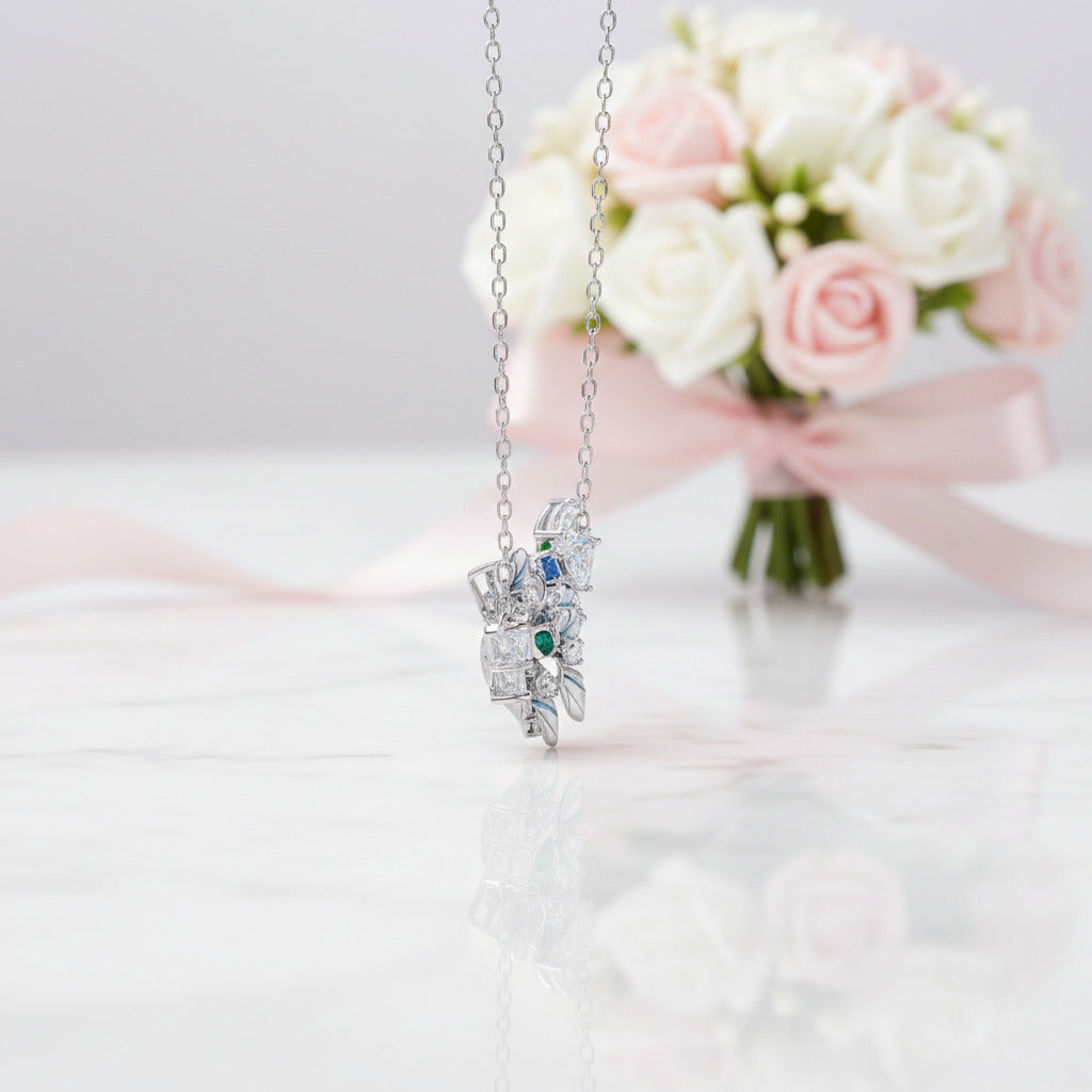Blue Spinel Enamel Flowers with Diamond Option Necklace-Black Diamonds New York