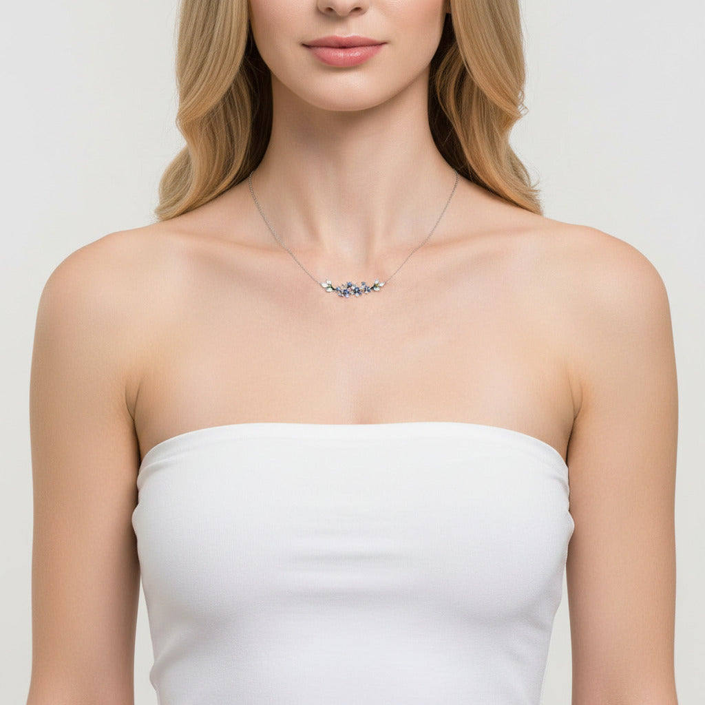 Blue Spinel Enamel Flowers with Diamond Option Necklace-Black Diamonds New York