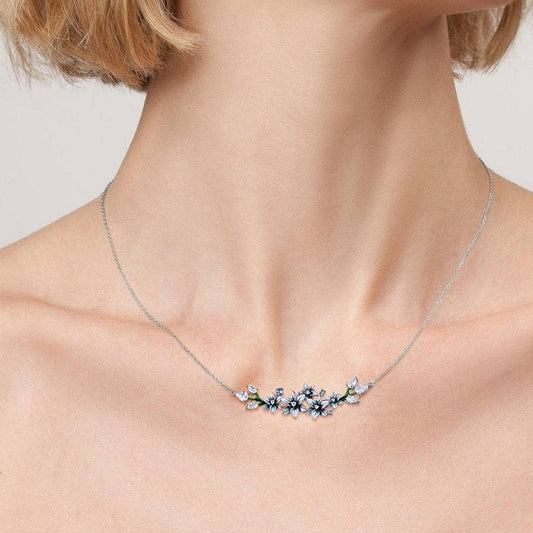 Blue Spinel Enamel Flowers with Created Diamond Necklace-Black Diamonds New York