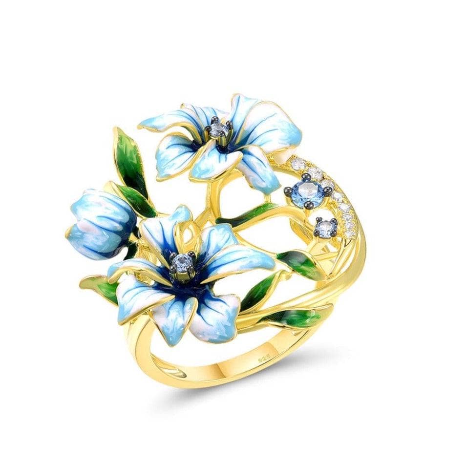 Blue Stones Enamel Flower with EVN Stone Jewelry Set-Black Diamonds New York