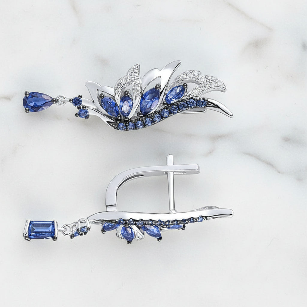 Blue & White Diamond Option Angel Wings Jewelry Set-Black Diamonds New York