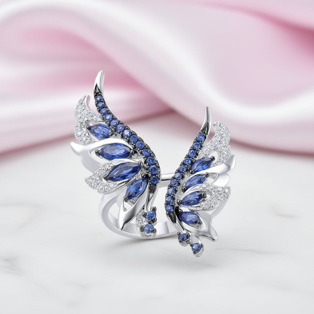 Blue & White Diamond Option Angel Wings Jewelry Set-Black Diamonds New York