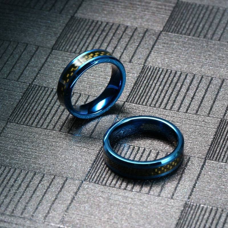 Blue With Black Carbon Fiber Tungsten Unisex Couple Wedding Bands - Black Diamonds New York