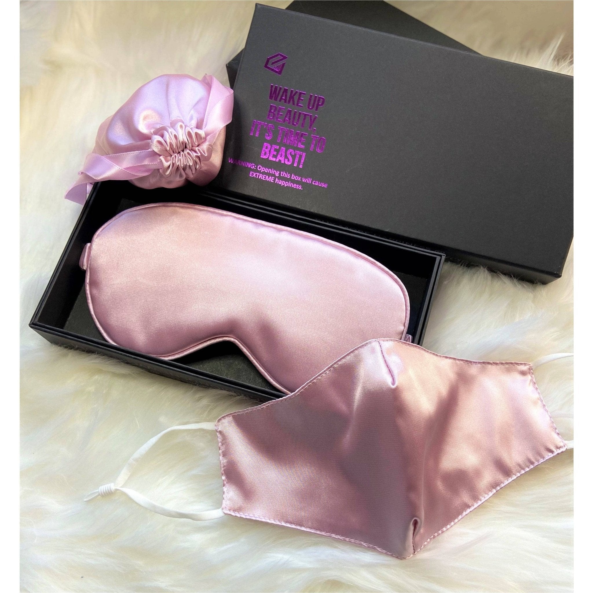 Blush Silk Sleep Mask & Face Mask Luxe Gift Set-Black Diamonds New York