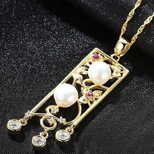 Bohemia Style Women High Quality Cubic Zirconia Freshwater Pearl Pendant Necklaces 925 Sterling Silver Jewelry For Bride JPN316 - Black Diamonds New York
