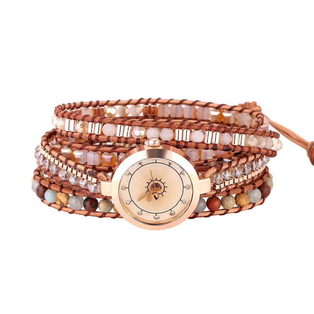 Bohemian Bracelet/Watch with Natural Stone & Genuine Leather