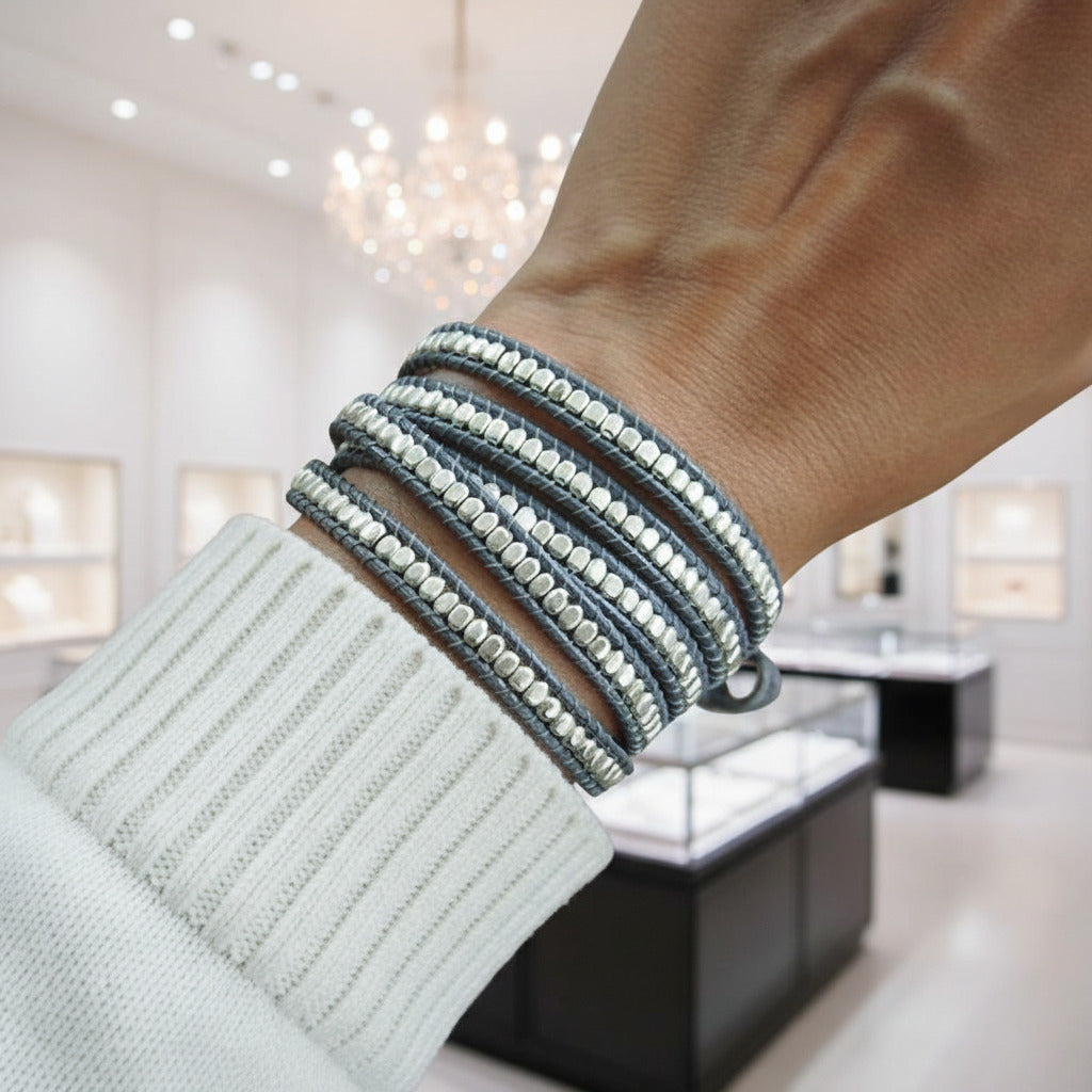 Bohemian Brass Bead 5 Wraps Statement Bracelet-Black Diamonds New York