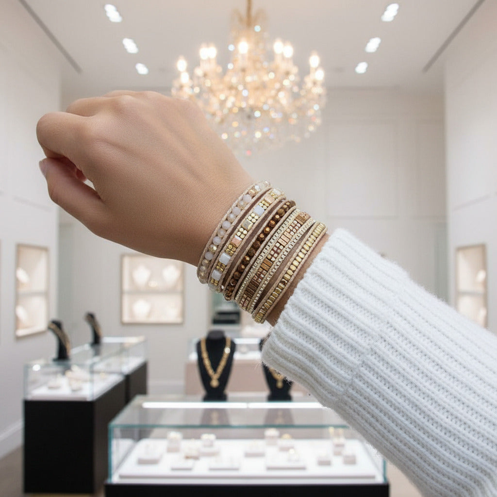 Bohemian Crystal Beads Statement Bracelet-Black Diamonds New York