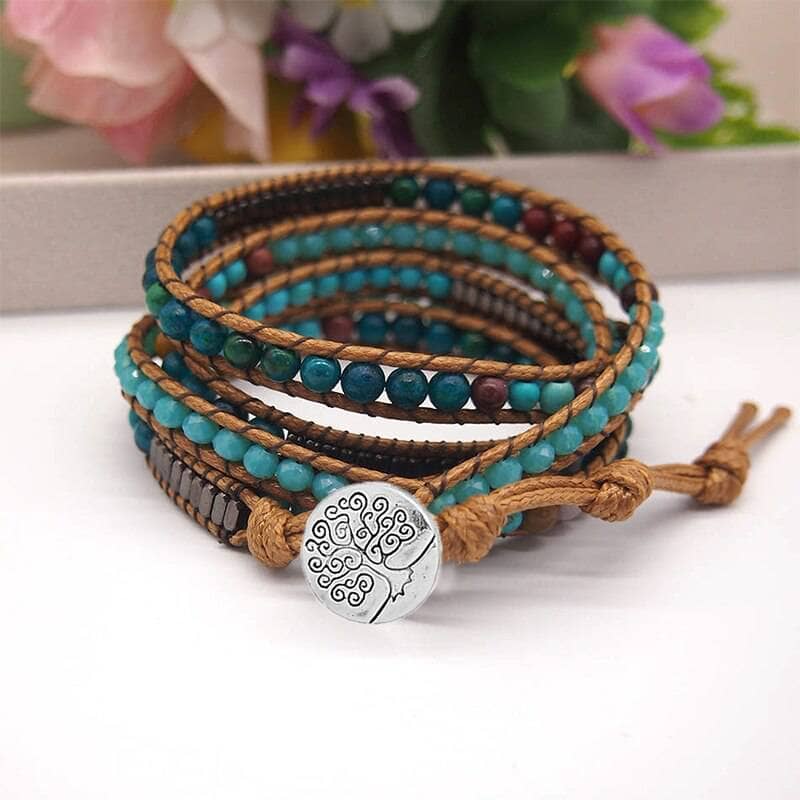 Boho-chic Natural Stone Beadwork 5-Wrap Bracelet