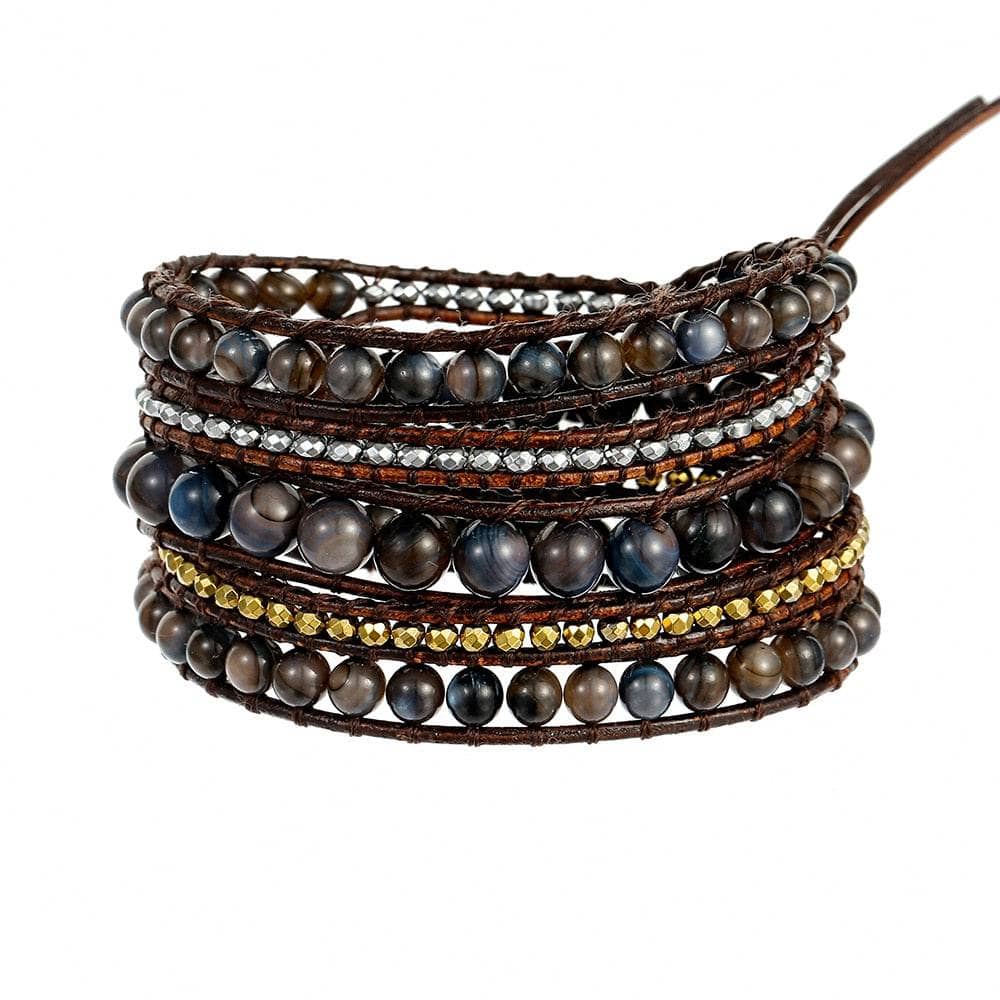 Boho Handmade Leather 5 Wraps Hematite Bracelet from Black Diamonds New ...