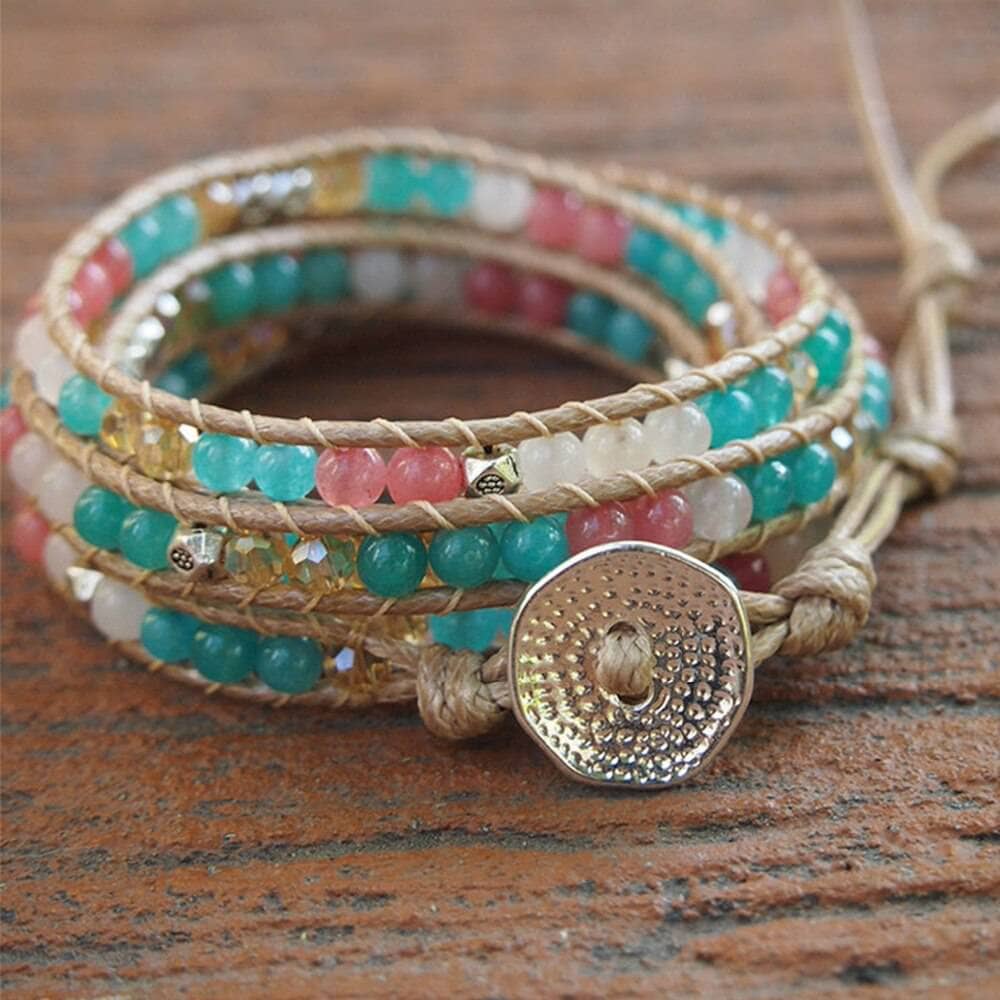 Boho Style Handmade Blue and Pink Mixed Stone Bracelet