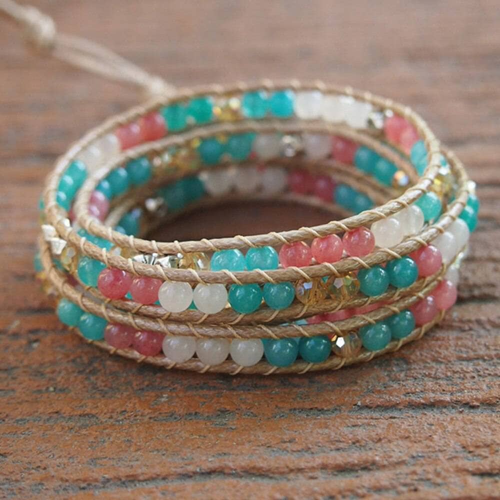 Boho Style Handmade Blue and Pink Mixed Stone Bracelet