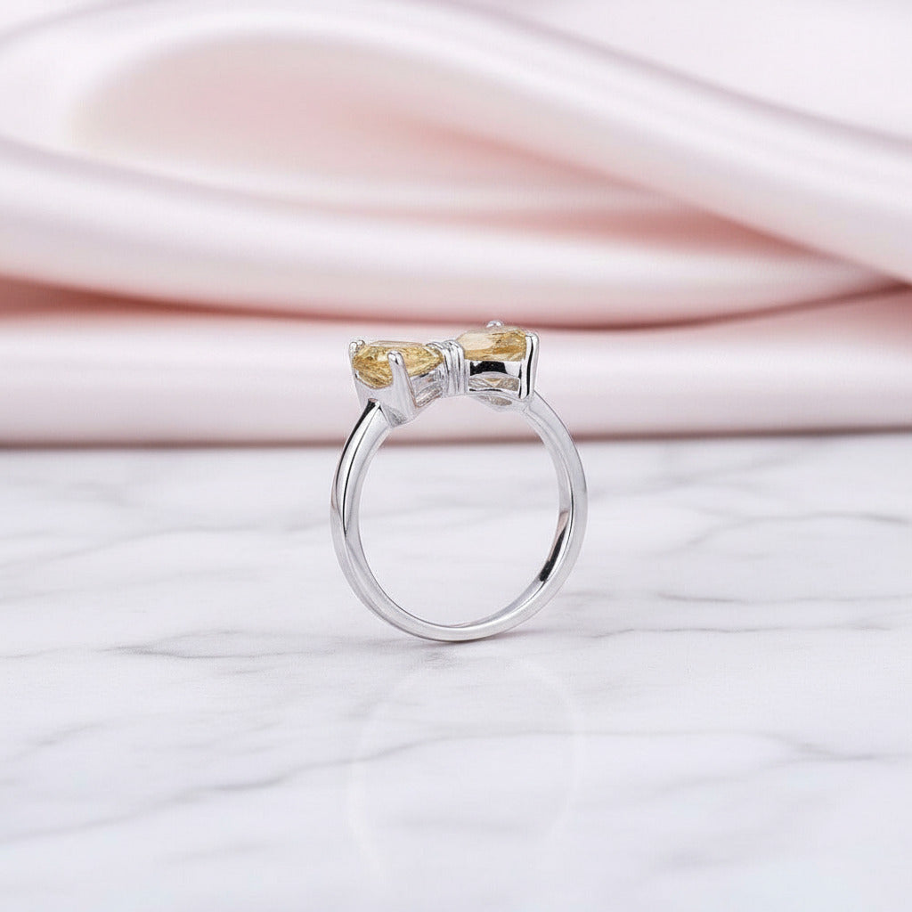 Bow Knot Ring Citrine Gemstone Ring-Black Diamonds New York