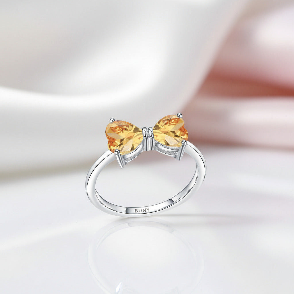 Bow Knot Ring Citrine Gemstone Ring-Black Diamonds New York